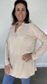 Plissé blouse met kraagje zand