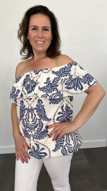 Top met stroken en elastiek french leaves marine