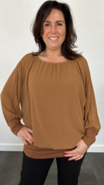 Blouse met boord lange mouw cognac