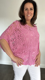 Gehaakte kanten top Valerie 2-delig pink
