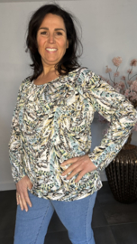 Ballon shirt met elastiek Palm veer wit /groen/turquoise