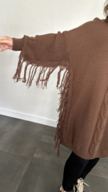 Gebreide oversized trui met franjes bruin