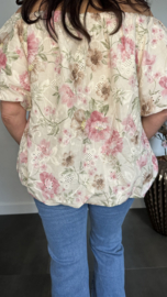 Broderie ballon blouse gebloemd Roze