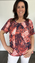 Ballon shirt met elastiek red denim (+size)