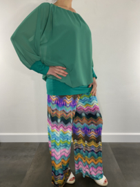 Broek met wijde pijp zigzag gekleurd