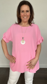 Top brigitte met ruche en ketting pink