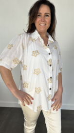 Blouse astrid met gouden bloemen wit