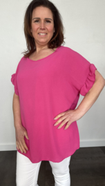 Top brigitte met ruche en KANT fuchsia