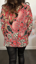 Ballon shirt met elastiek panter/flower fantasy cyclaam