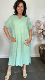 Linnenlook jurk met gehaakt kant Mint