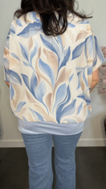 Blouse met boord Leaves ijsblauw