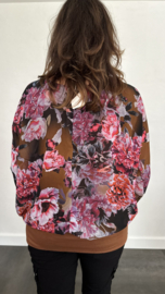 Blouse met boord bloemen bruin