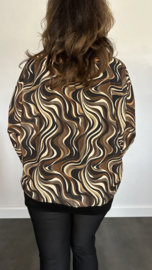 Blouse met boord ocean waves zwart