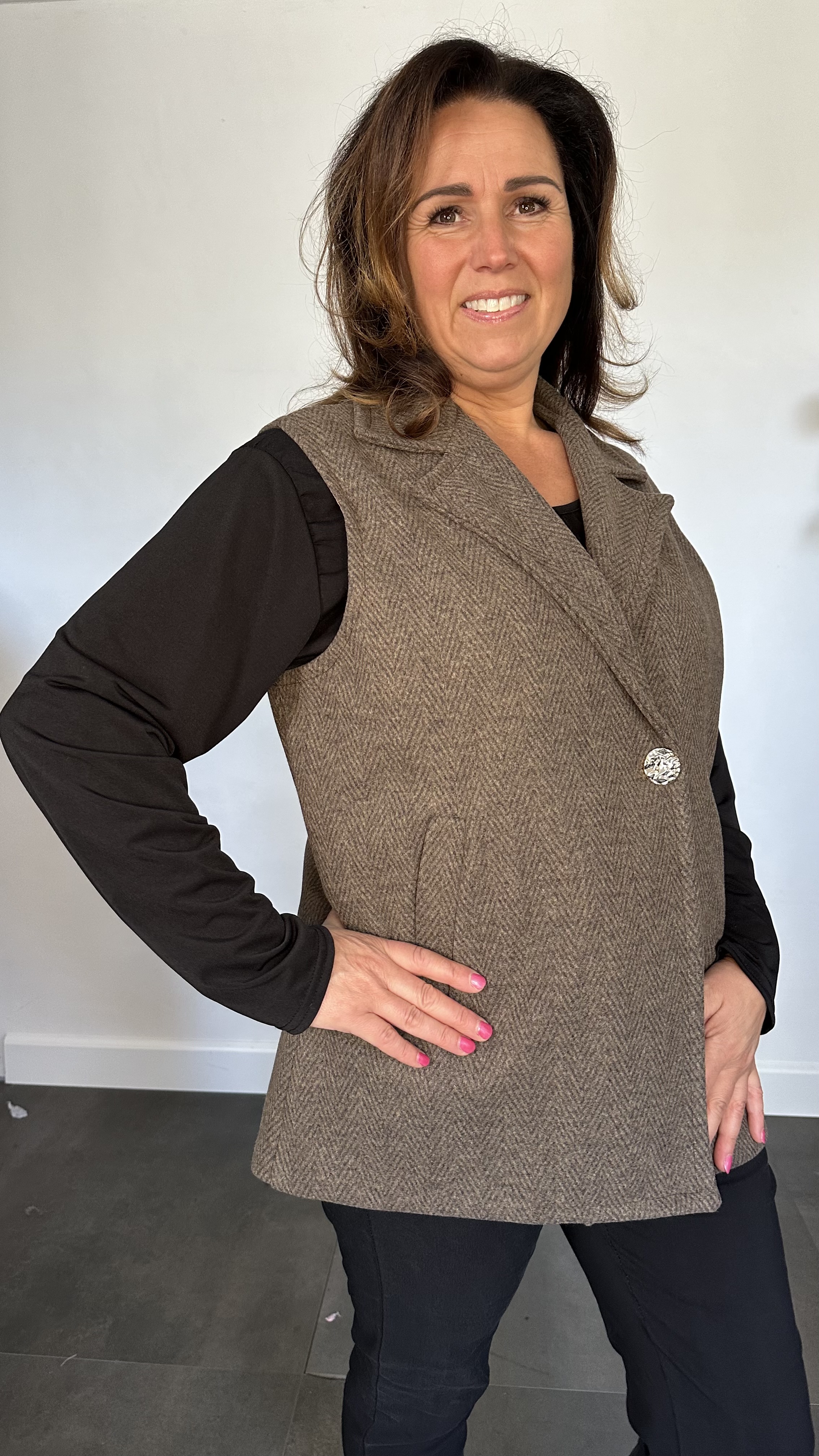 Gilet Jenny visgraad taupe