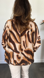 Blouse met boord lange mouw +Size Extra Lava cognac