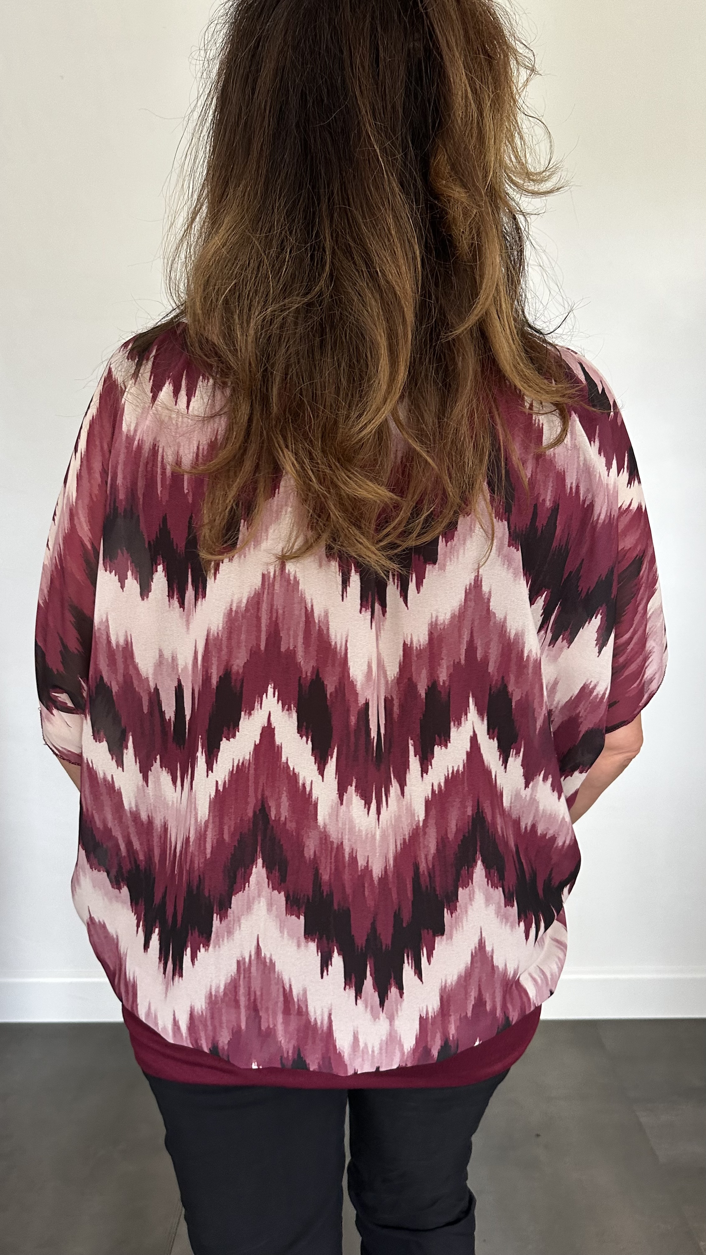 Blouse met boord zigzag wijnrood