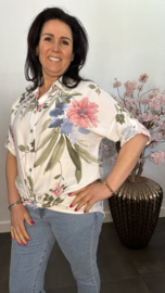 Blouse gebloemd met knoop Wit
