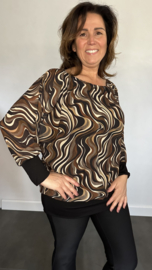 Blouse met boord ocean waves zwart
