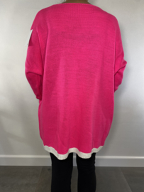 Oversized gebreide trui met gekleurde boord pink neon SALE