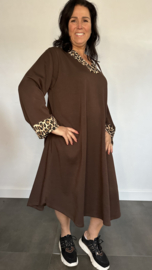 Sweaterdress panter +SIZE donker bruin SALE