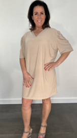 Tuniek / jurk Gina travel met pofmouw beige/ zand
