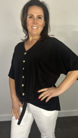 Travel top met strik & knoopjes zwart