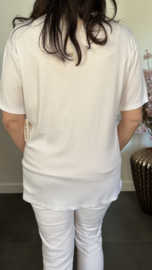 Ribbel shirt met kanten V-hals Wit