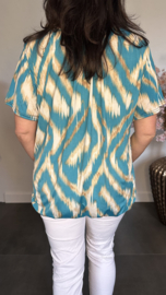 Ballon shirt met elastiek Fantasy tiger turquoise