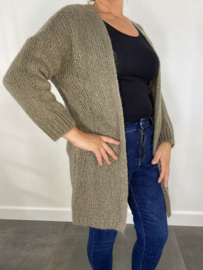 Half lang grof gebreid vest army