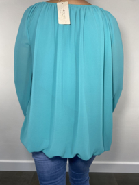 Voile ballon blouse turquoise/ groen