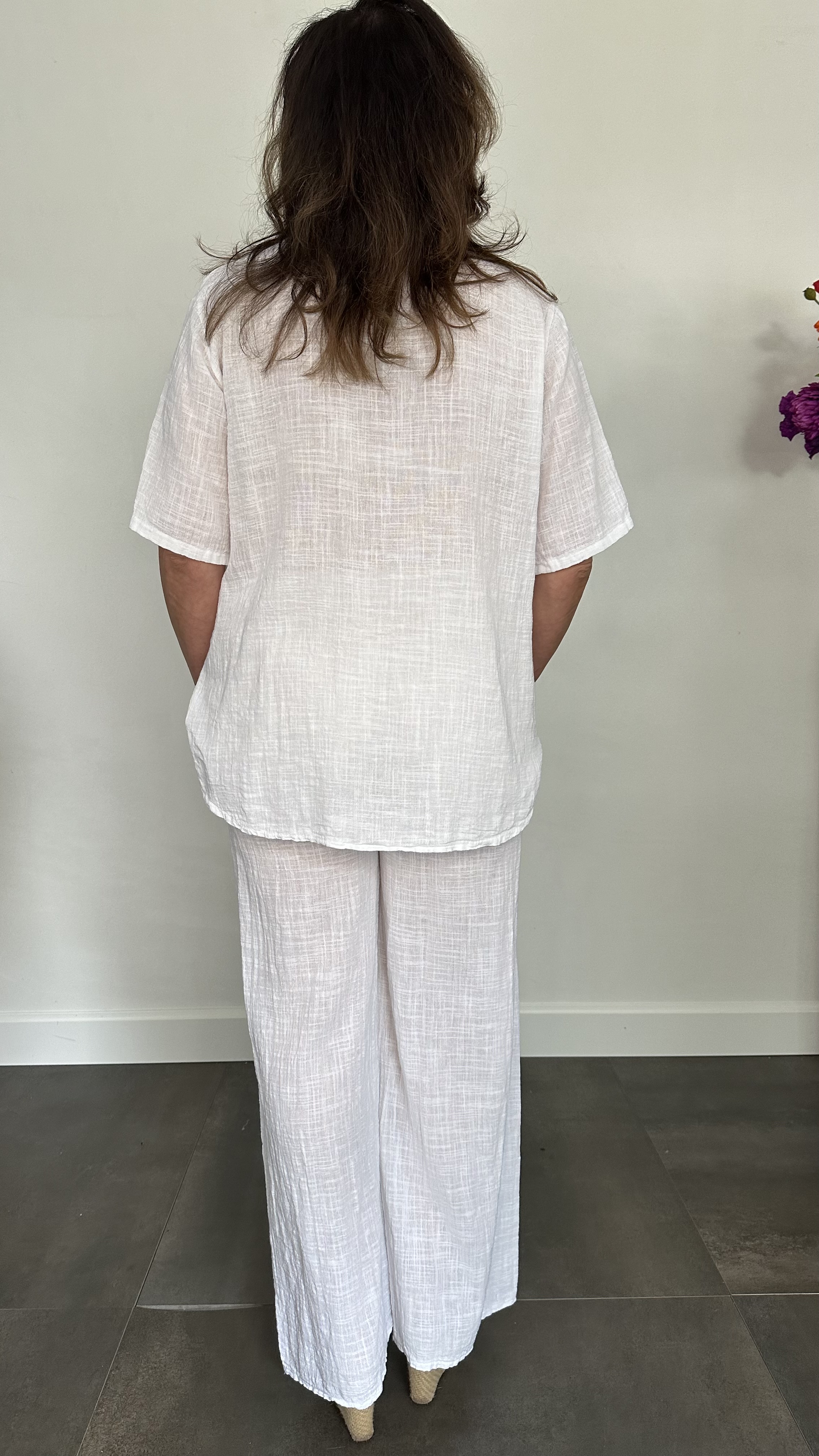 2-Delig linnenlook pak wit