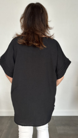 Shirt Kelly crepe met plissé strook  zwart