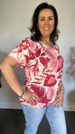 Ballon shirt met elastiek Leaves fuchsia