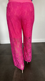 Kanten broek lacey met wijde pijp fuchsia