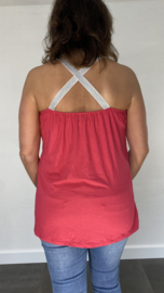 Top met gekruiste lurex bandjes fuchsia