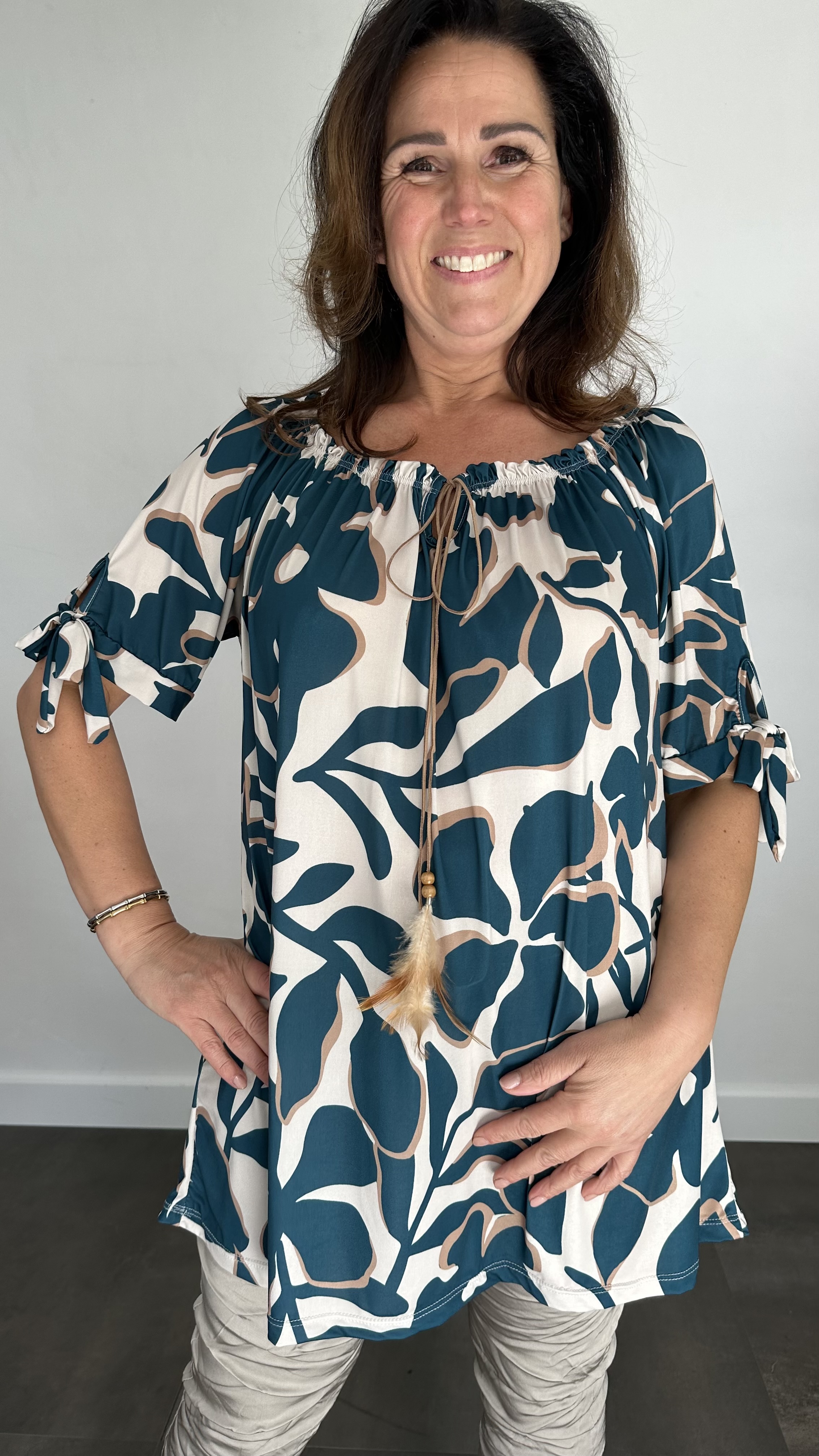 Top/ Tuniek fantasy flower petrol