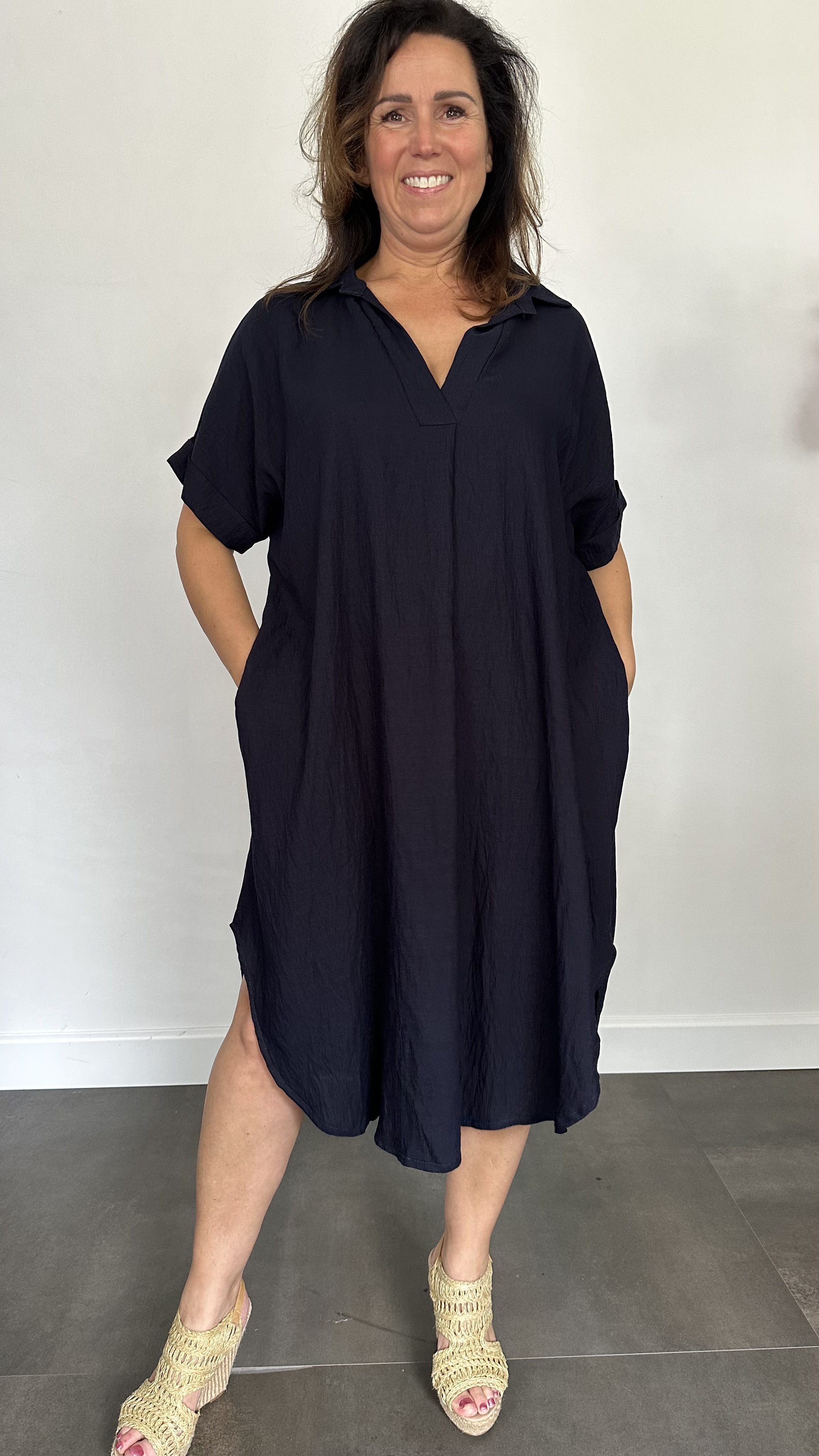 Jurk Leya uni +Size Marine