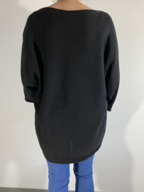 Lange gebreide oversized trui ruit zwart