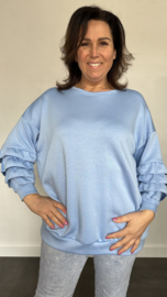 Sweater met ruches aan de mouw ijsblauw