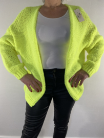 Kort grof gebreid vest neon geel