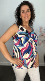 Ballon top met V-hals Fantasy fuchsia/ kobalt