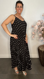 Plisse jurk Polka Dot met spaghettibandjes Zwart