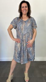 Stretch jurk Gold paisley wave blauw