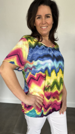 Ballon shirt met elastiek coloured zig zag blauw (+size)