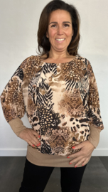 Blouse met boord animal flower camel