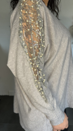 Trui Melany parels & glitters grijs