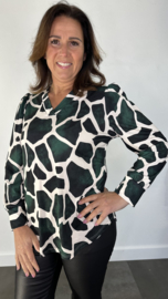 Velvet shirt met v-hals en pofmouw giraffe groen