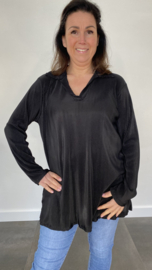 Plissé blouse met kraagje zwart