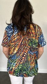 Ballon shirt met elastiek coloured drops blauw/groen (+size)
