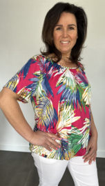 Ballon shirt met elastiek palm fuchsia (+size)